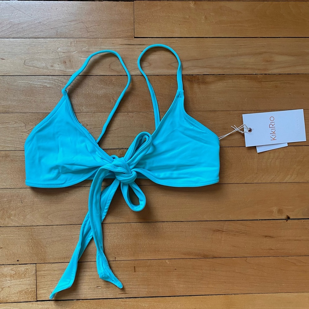 NWT KikiRio Bikini Top- size XS tie front sea foam green turquoise